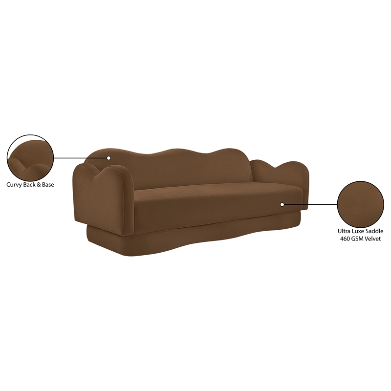 Bowery Hill Contemporary Solid Wood Frame Saddle Durable Velvet Sofa