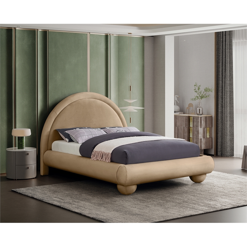 Bowery Hill Contemporary Beige Durable Velvet Full Bed with Ball Shaped Legs