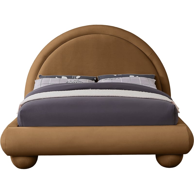Bowery Hill Contemporary Saddle Durable Velvet Queen Bed with Ball Shaped Legs