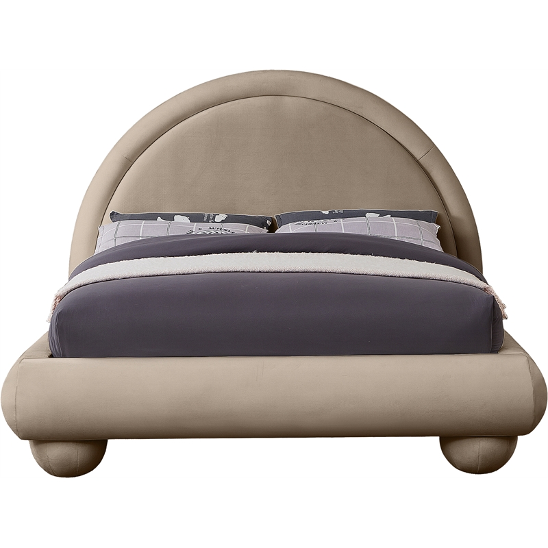Bowery Hill Contemporary Taupe Durable Velvet Queen Bed with Ball Shaped Legs