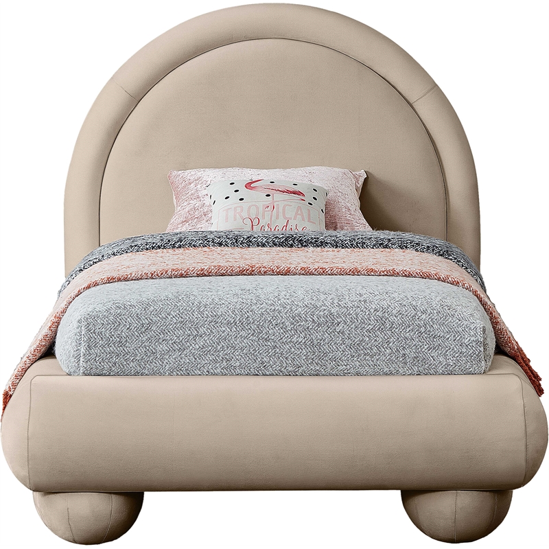 Bowery Hill Contemporary Taupe Durable Velvet Twin Bed with Ball Shaped Legs
