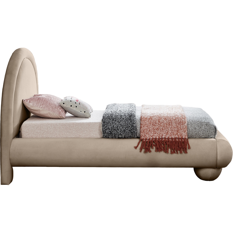 Bowery Hill Contemporary Taupe Durable Velvet Twin Bed with Ball Shaped Legs