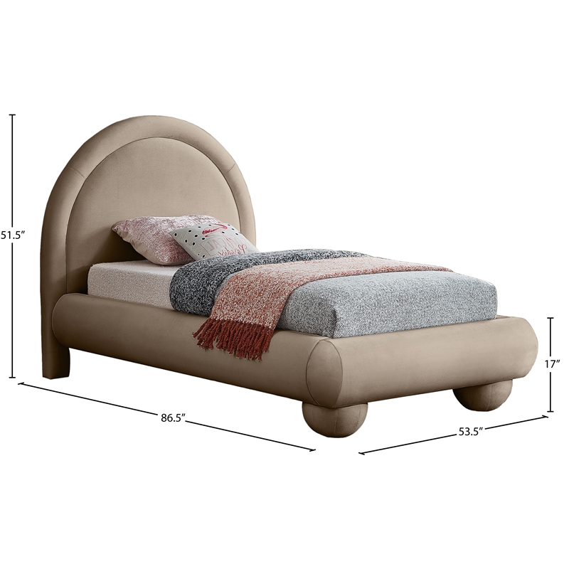 Bowery Hill Contemporary Taupe Durable Velvet Twin Bed with Ball Shaped Legs