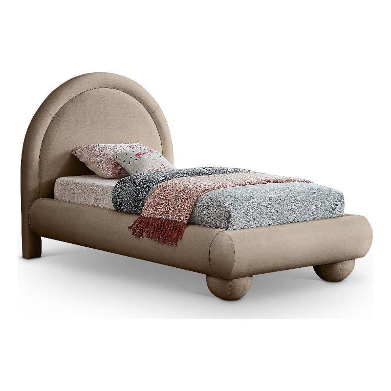 Bowery Hill Contemporary Taupe Durable Velvet Twin Bed with Ball Shaped Legs