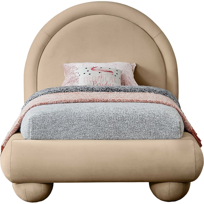 Bowery Hill Contemporary Beige Durable Velvet Twin Bed with Ball Shaped Legs