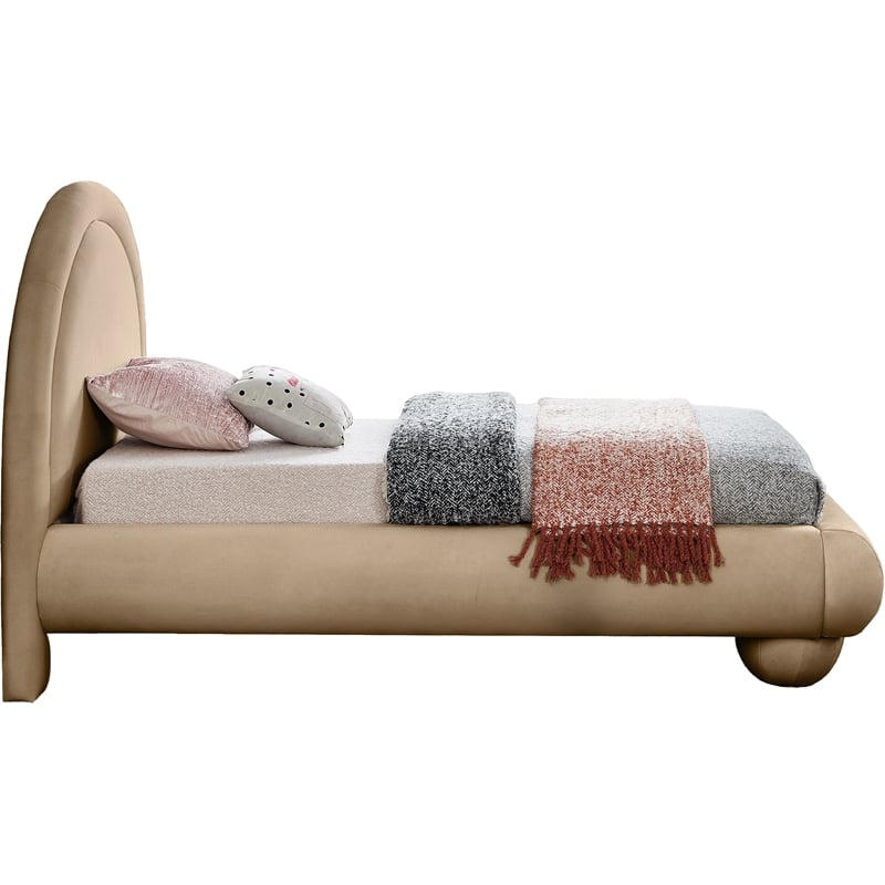 Bowery Hill Contemporary Beige Durable Velvet Twin Bed with Ball Shaped Legs