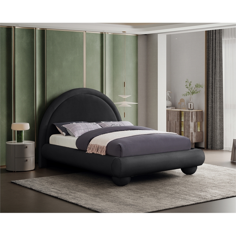 Bowery Hill Contemporary Black Durable Velvet Full Bed with Ball Shaped Legs