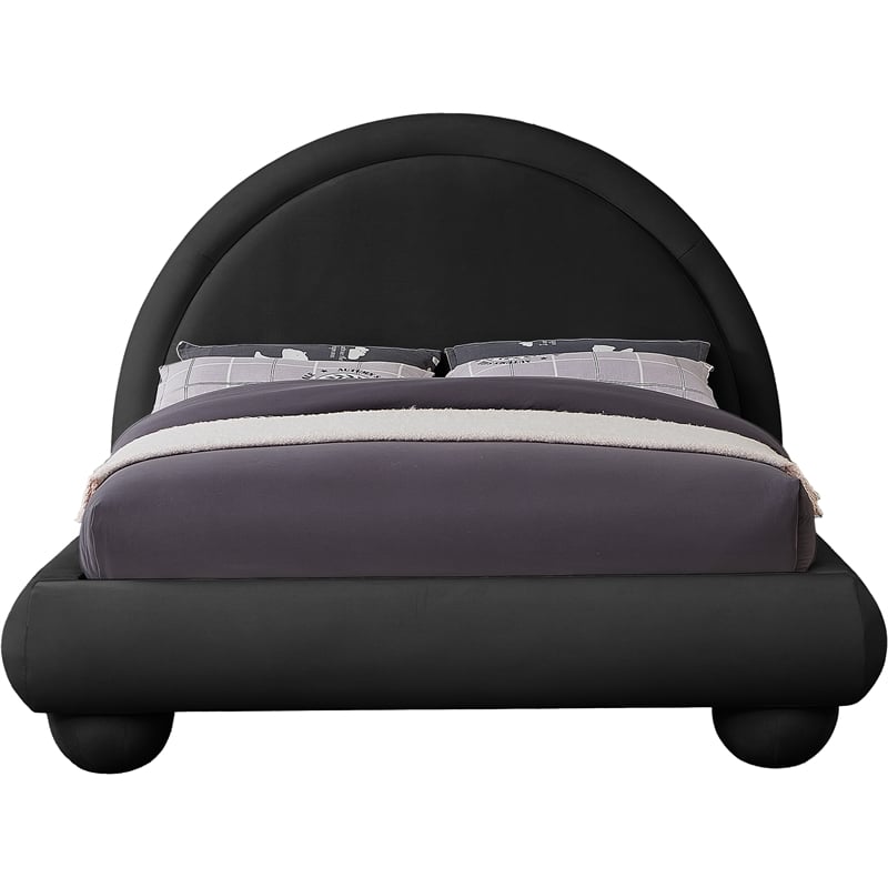 Bowery Hill Contemporary Black Durable Velvet Full Bed with Ball Shaped Legs