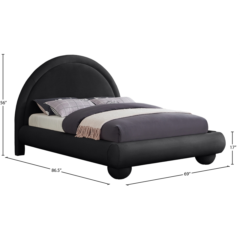 Bowery Hill Contemporary Black Durable Velvet Full Bed with Ball Shaped Legs