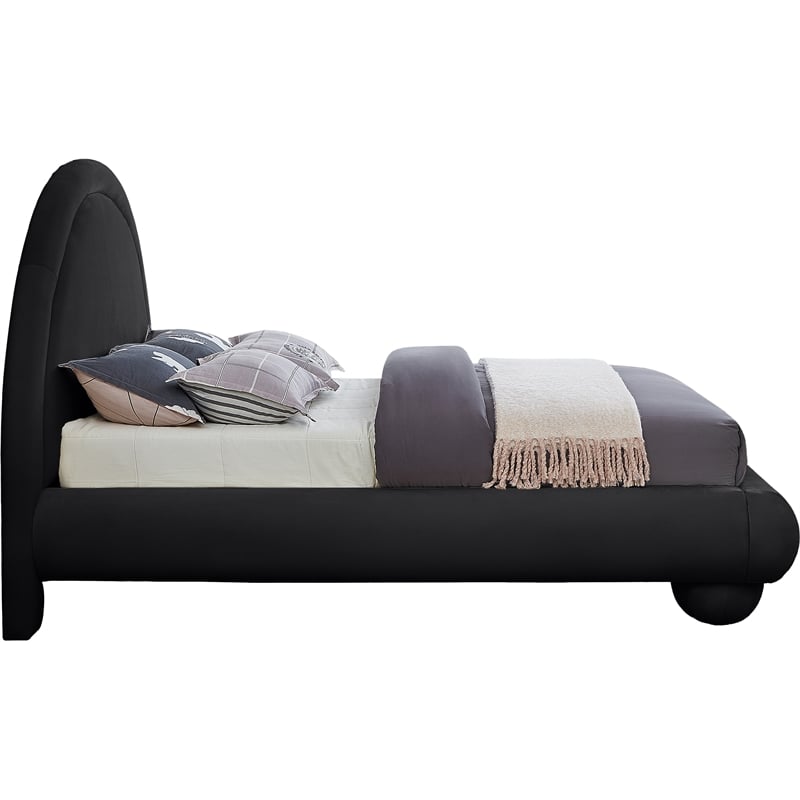 Bowery Hill Contemporary Black Durable Velvet Queen Bed with Ball Shaped Legs