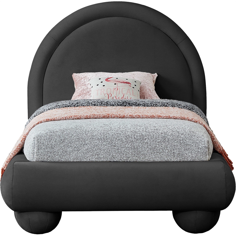 Bowery Hill Contemporary Black Durable Velvet Twin Bed with Ball Shaped Legs