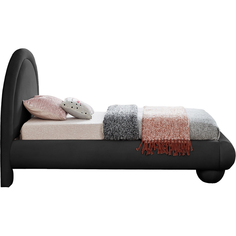 Bowery Hill Contemporary Black Durable Velvet Twin Bed with Ball Shaped Legs