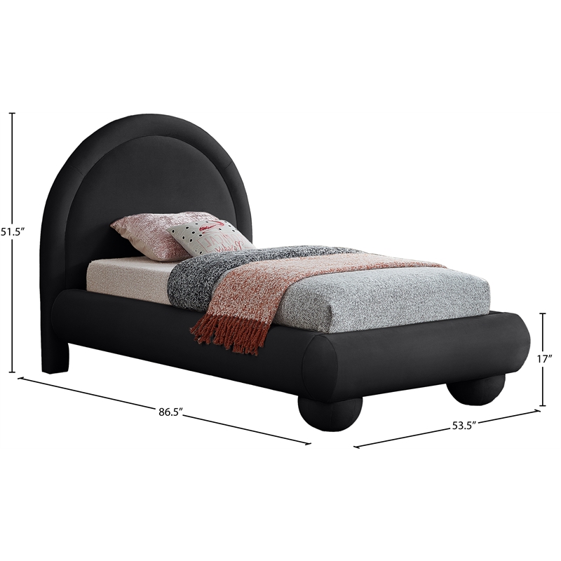 Bowery Hill Contemporary Black Durable Velvet Twin Bed with Ball Shaped Legs