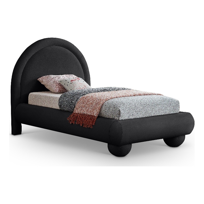 Bowery Hill Contemporary Black Durable Velvet Twin Bed with Ball Shaped Legs