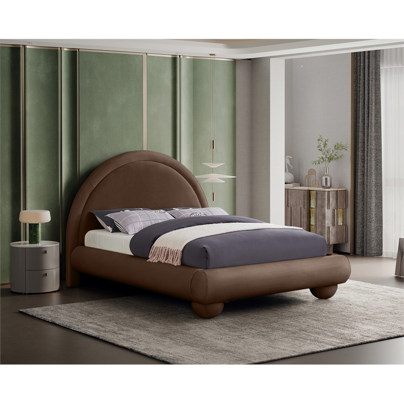 Bowery Hill Contemporary Brown Durable Velvet Full Bed with Ball Shaped Legs