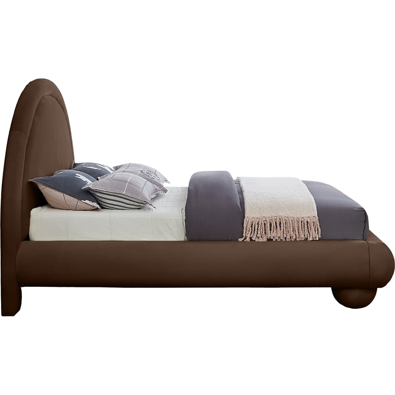 Bowery Hill Contemporary Brown Durable Velvet Full Bed with Ball Shaped Legs