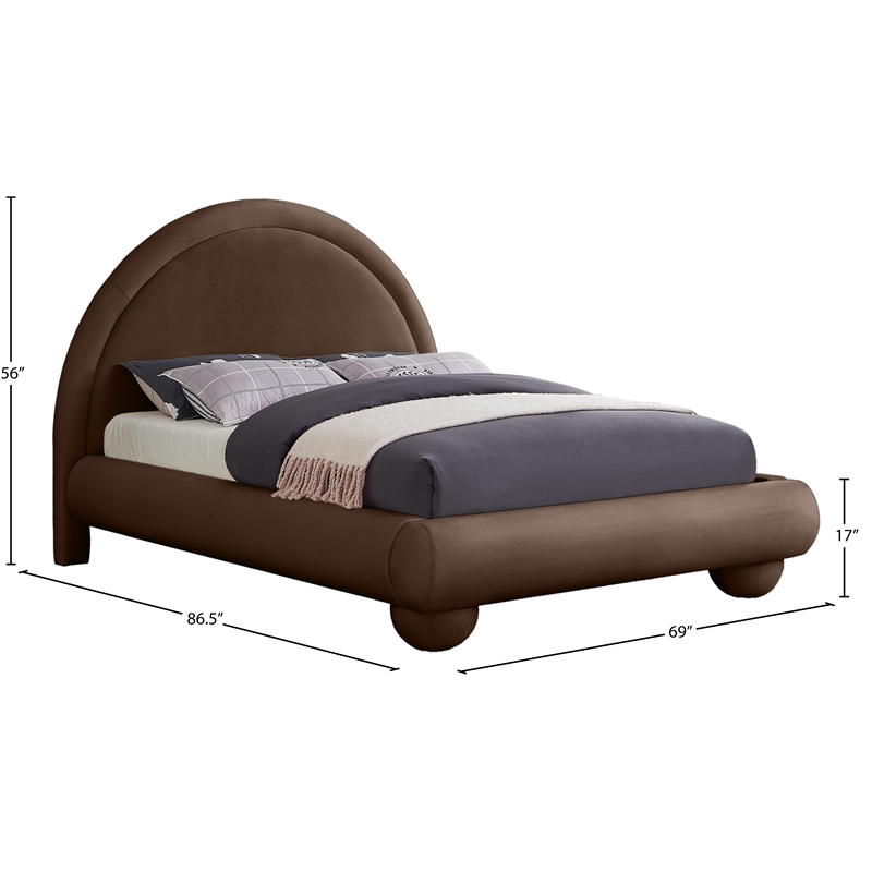 Bowery Hill Contemporary Brown Durable Velvet Full Bed with Ball Shaped Legs