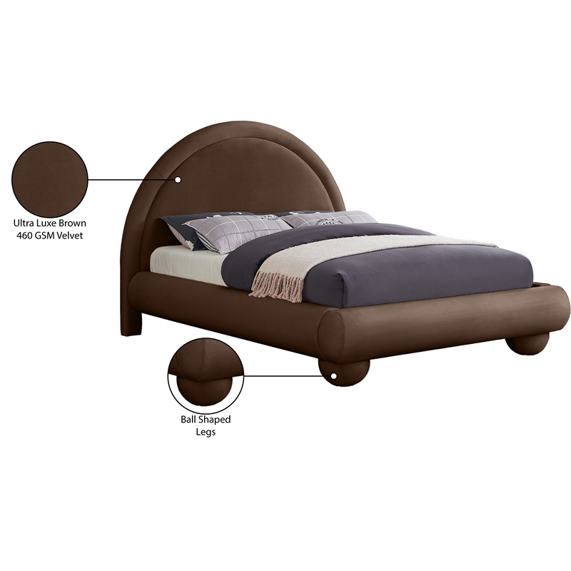 Bowery Hill Contemporary Brown Durable Velvet Full Bed with Ball Shaped Legs
