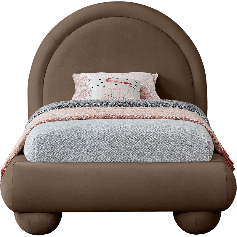 Bowery Hill Contemporary Brown Durable Velvet Twin Bed with Ball Shaped Legs
