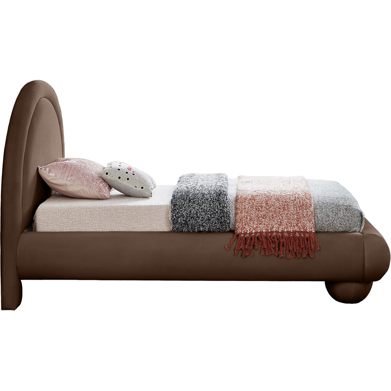 Bowery Hill Contemporary Brown Durable Velvet Twin Bed with Ball Shaped Legs