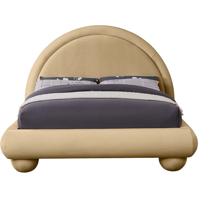 Bowery Hill Contemporary Camel Durable Velvet Full Bed with Ball Shaped Legs