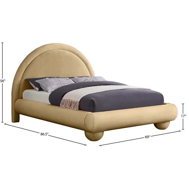 Bowery Hill Contemporary Camel Durable Velvet Full Bed with Ball Shaped Legs