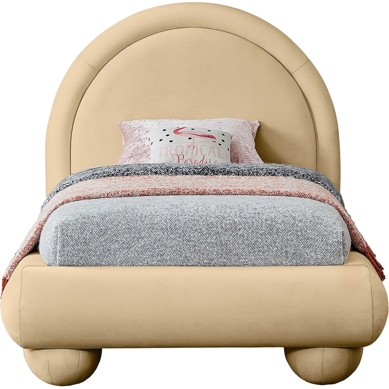 Bowery Hill Contemporary Camel Durable Velvet Twin Bed with Ball Shaped Legs