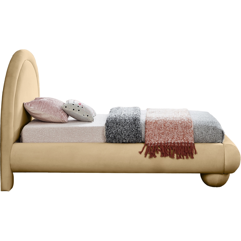 Bowery Hill Contemporary Camel Durable Velvet Twin Bed with Ball Shaped Legs