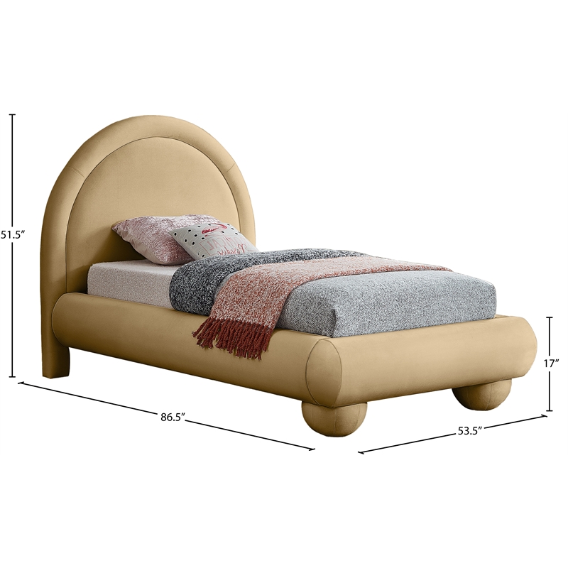 Bowery Hill Contemporary Camel Durable Velvet Twin Bed with Ball Shaped Legs