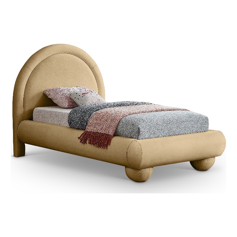 Bowery Hill Contemporary Camel Durable Velvet Twin Bed with Ball Shaped Legs