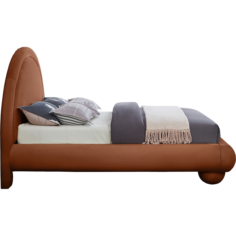 Bowery Hill Contemporary Cognac Durable Velvet Full Bed with Ball Shaped Legs