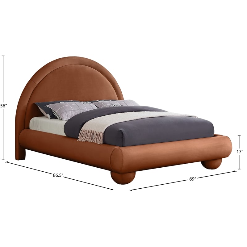 Bowery Hill Contemporary Cognac Durable Velvet Full Bed with Ball Shaped Legs