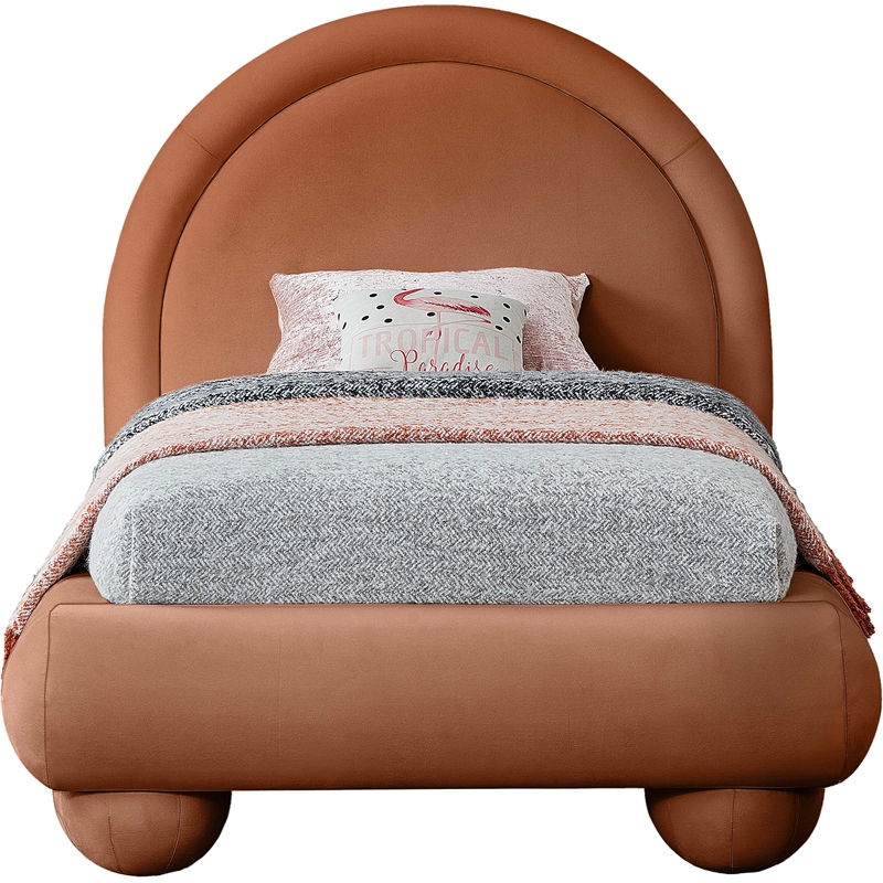 Bowery Hill Contemporary Cognac Durable Velvet Twin Bed with Ball Shaped Legs