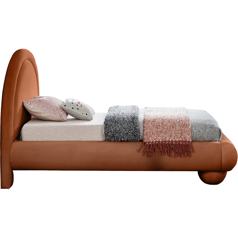 Bowery Hill Contemporary Cognac Durable Velvet Twin Bed with Ball Shaped Legs