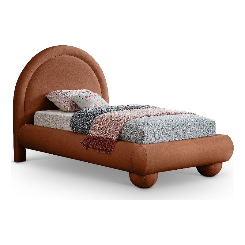 Bowery Hill Contemporary Cognac Durable Velvet Twin Bed with Ball Shaped Legs