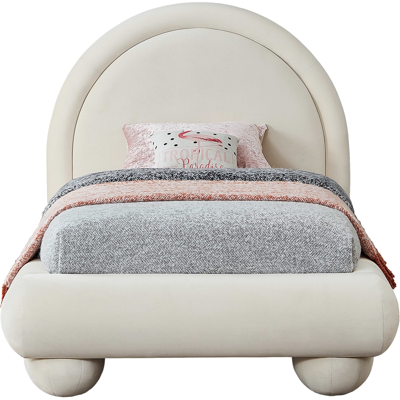Bowery Hill Contemporary Cream Durable Velvet Twin Bed with Ball Shaped Legs