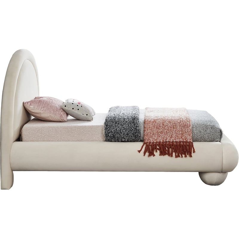 Bowery Hill Contemporary Cream Durable Velvet Twin Bed with Ball Shaped Legs
