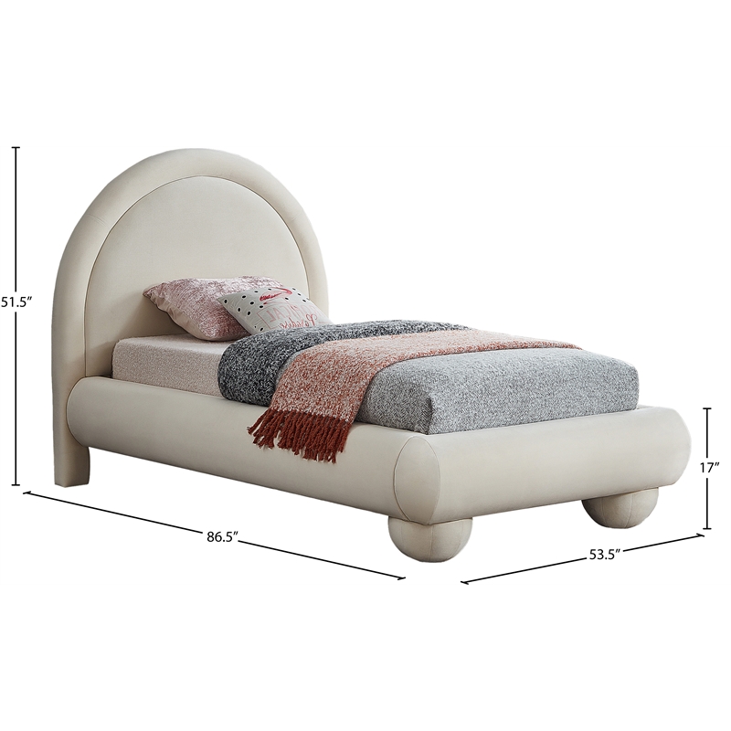 Bowery Hill Contemporary Cream Durable Velvet Twin Bed with Ball Shaped Legs