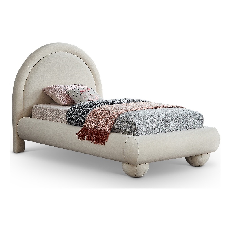 Bowery Hill Contemporary Cream Durable Velvet Twin Bed with Ball Shaped Legs