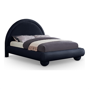 Bowery Hill Contemporary Navy Durable Velvet Full Bed with Ball Shaped Legs
