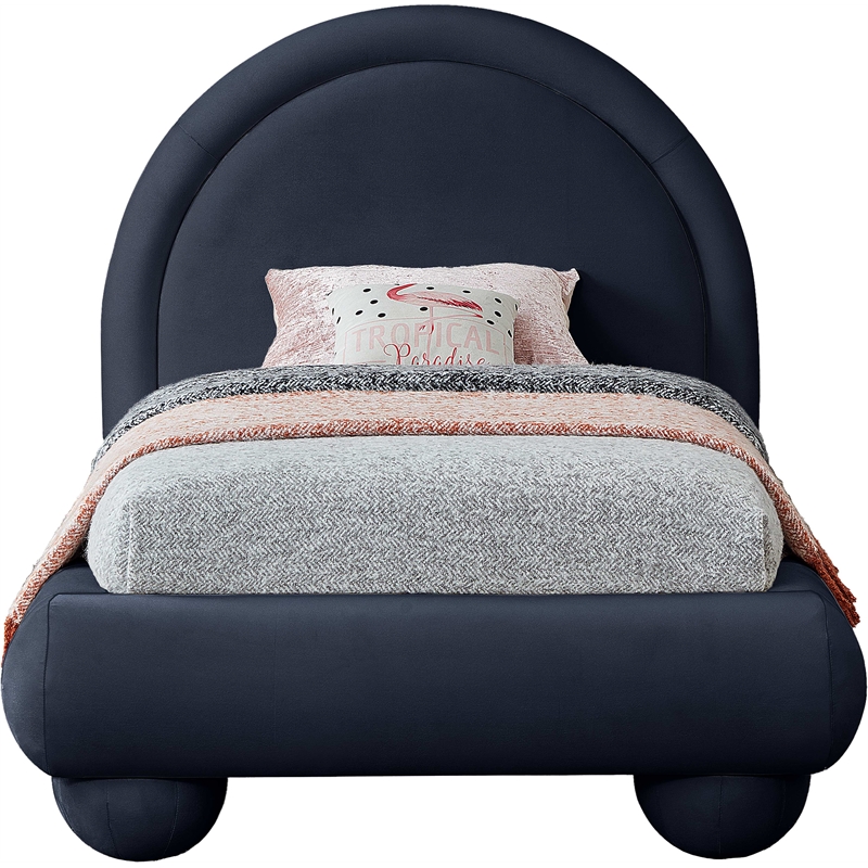 Bowery Hill Contemporary Navy Durable Velvet Twin Bed with Ball Shaped Legs