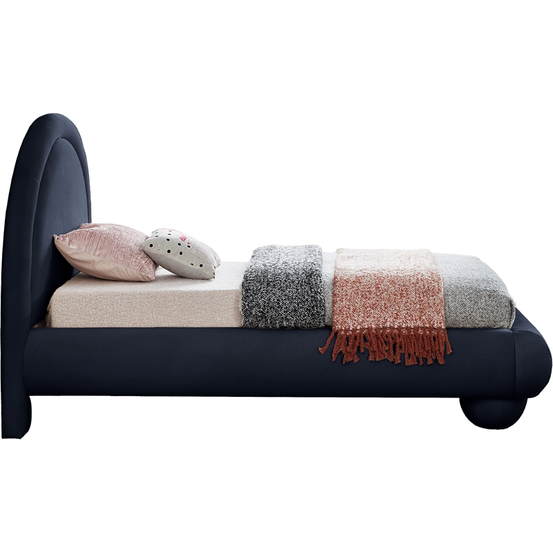 Bowery Hill Contemporary Navy Durable Velvet Twin Bed with Ball Shaped Legs