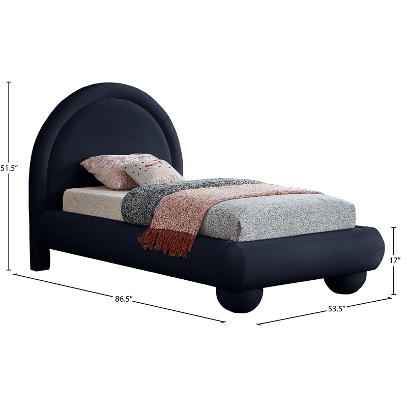 Bowery Hill Contemporary Navy Durable Velvet Twin Bed with Ball Shaped Legs