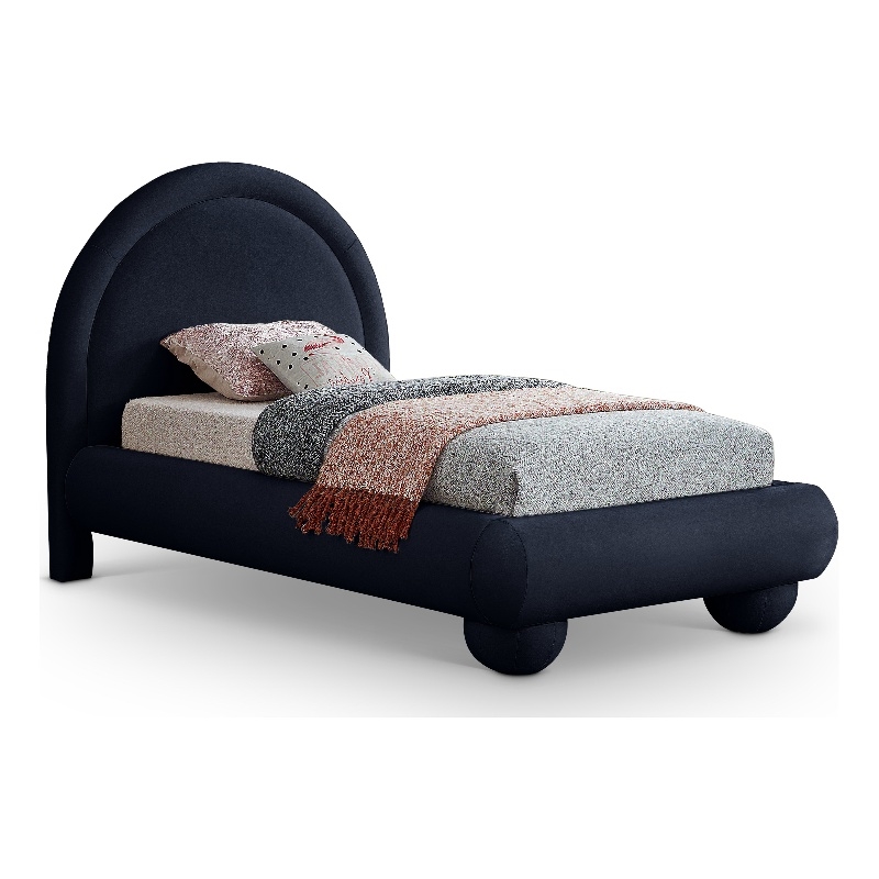 Bowery Hill Contemporary Navy Durable Velvet Twin Bed with Ball Shaped Legs