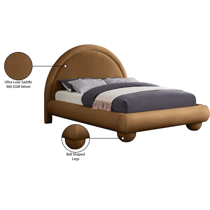 Bowery Hill Contemporary Saddle Durable Velvet Full Bed with Ball Shaped Legs