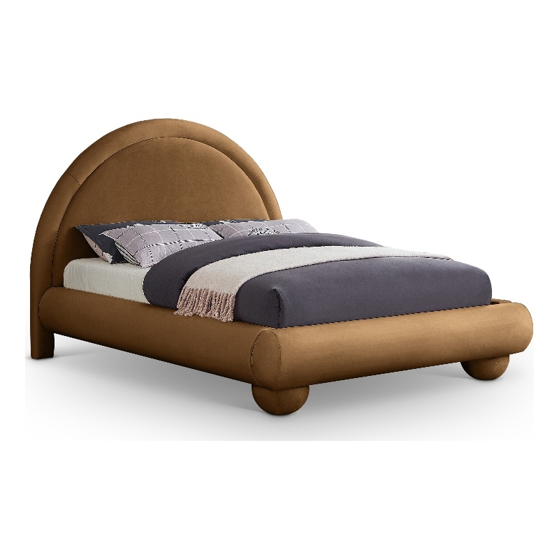 Bowery Hill Contemporary Saddle Durable Velvet Full Bed with Ball Shaped Legs