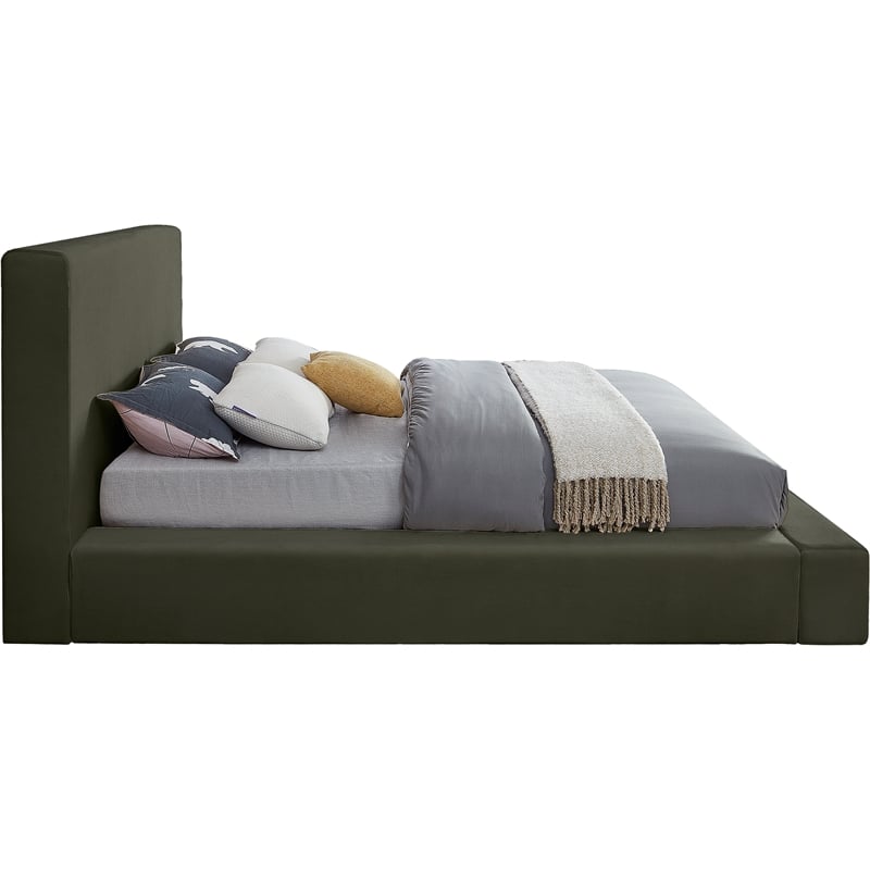 Bowery Hill Contemporary Green Velvet Full Fully Slatted Bed