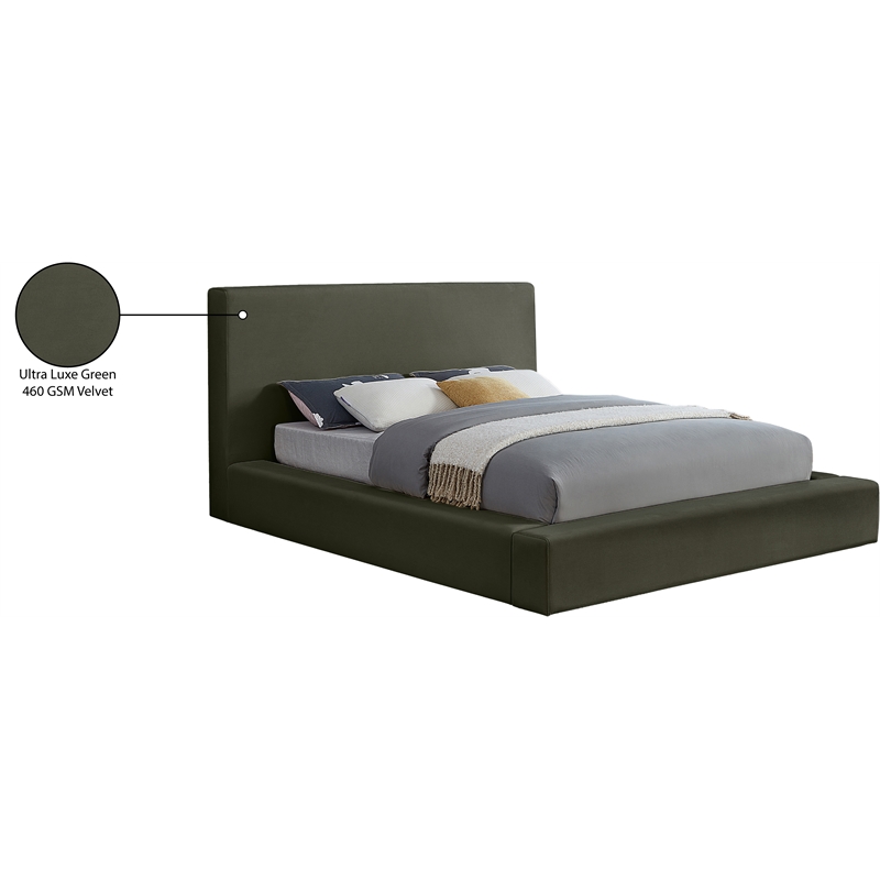 Bowery Hill Contemporary Green Velvet Full Fully Slatted Bed