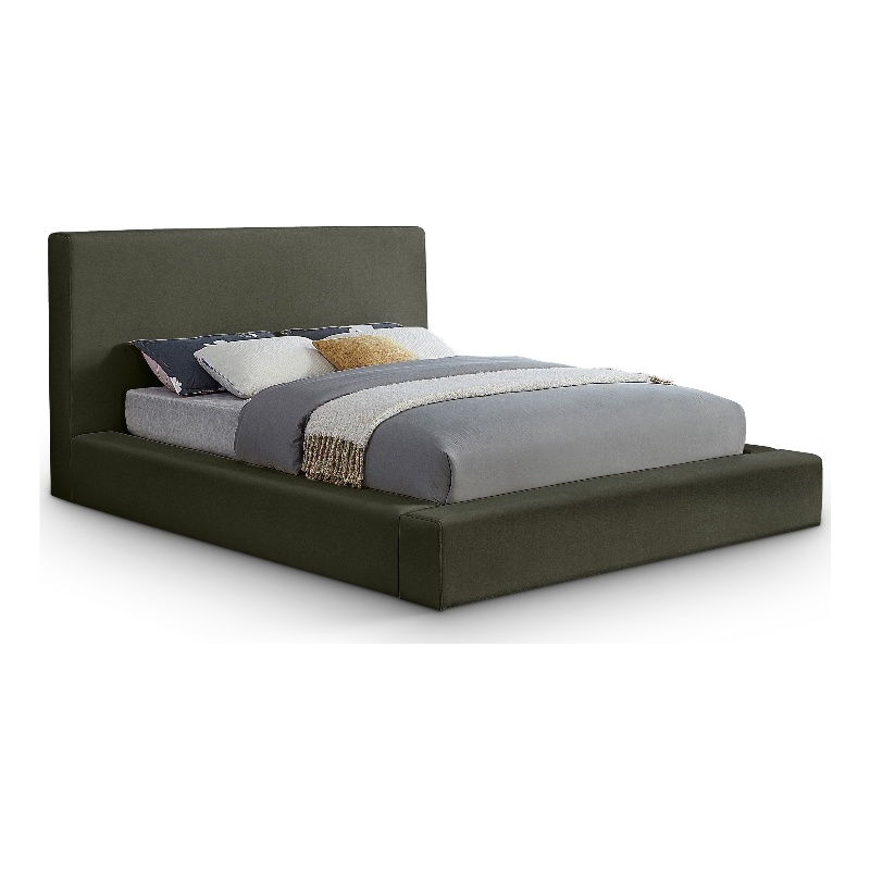 Bowery Hill Contemporary Green Velvet Full Fully Slatted Bed
