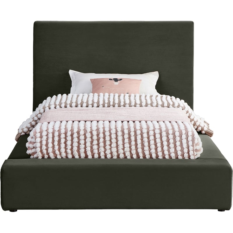 Bowery Hill Contemporary Green Velvet Twin Fully Slatted Bed